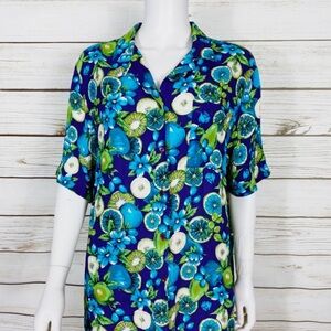 Vintage 90s Alfred Dunner Fruit Print Shirt, Colorful Retro Blouse.
